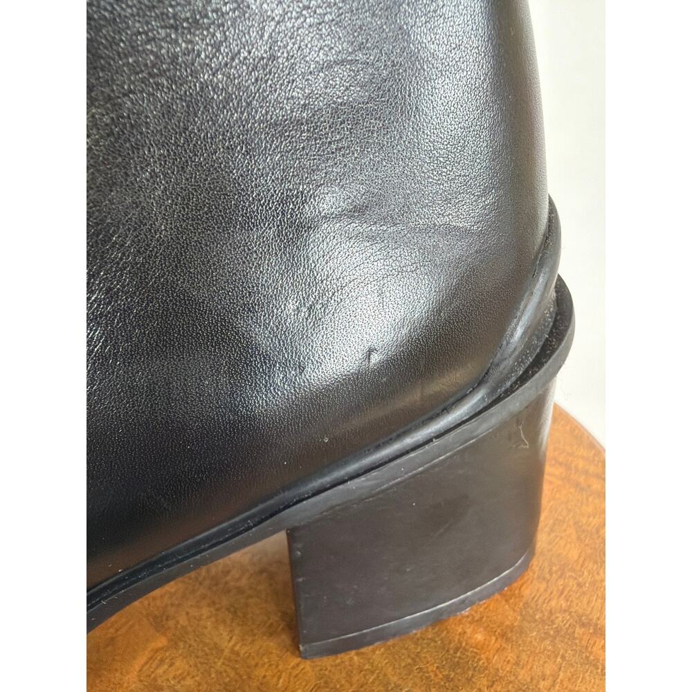 ECCO Black Leather Knee High Boots Chunky Heel Side Zip Square Toe Size 8 Brazil - Picture 7 of 10